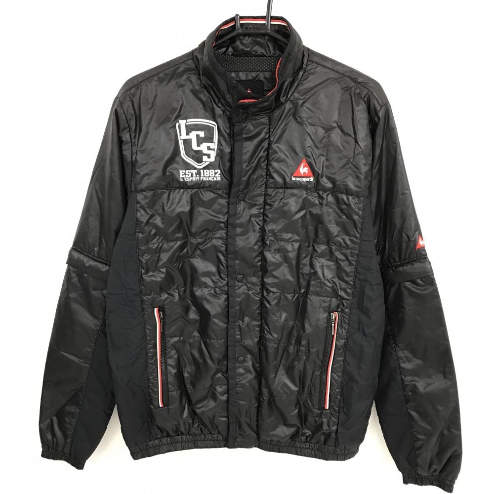 【美品】ルコックゴルフ 2WAY中綿ジャケット 黒×白 ロゴ刺しゅう 袖着脱可 メンズ L ゴルフウェア le coq sportif