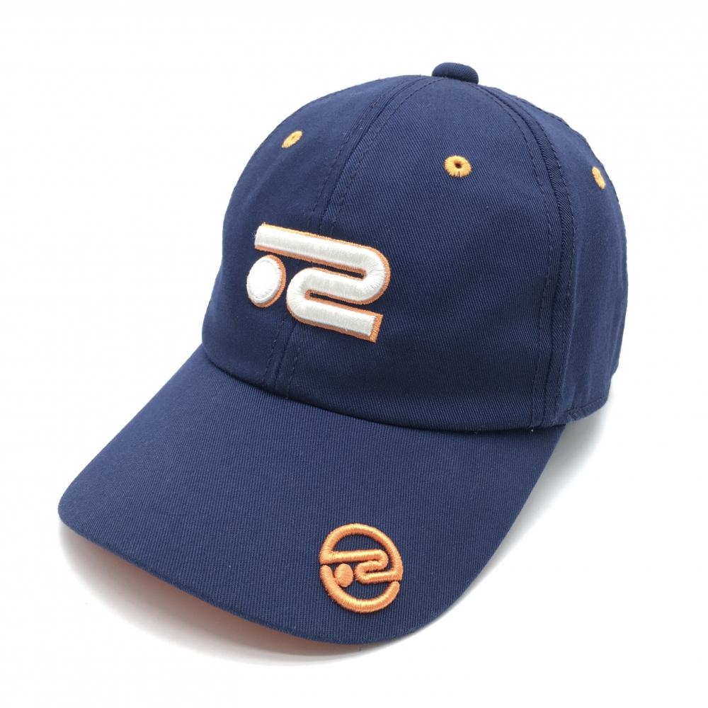【美品】ロサーセン キャップ ネイビー×オレンジ 立体ロゴ刺しゅう メンズ 50 ゴルフウェア Rosasen