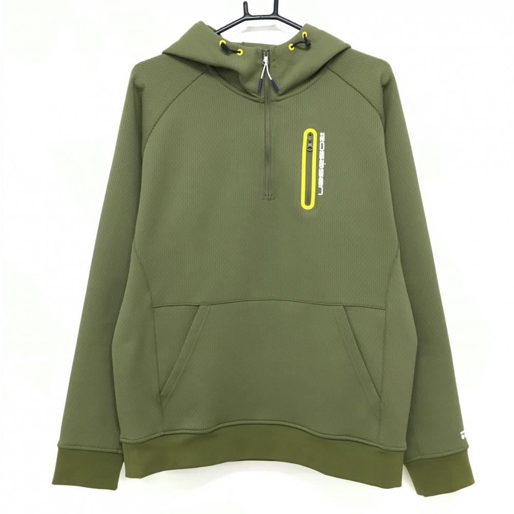 超美品】ロサーセン パーカー カーキ 地模様 ハーフジップ ロゴ