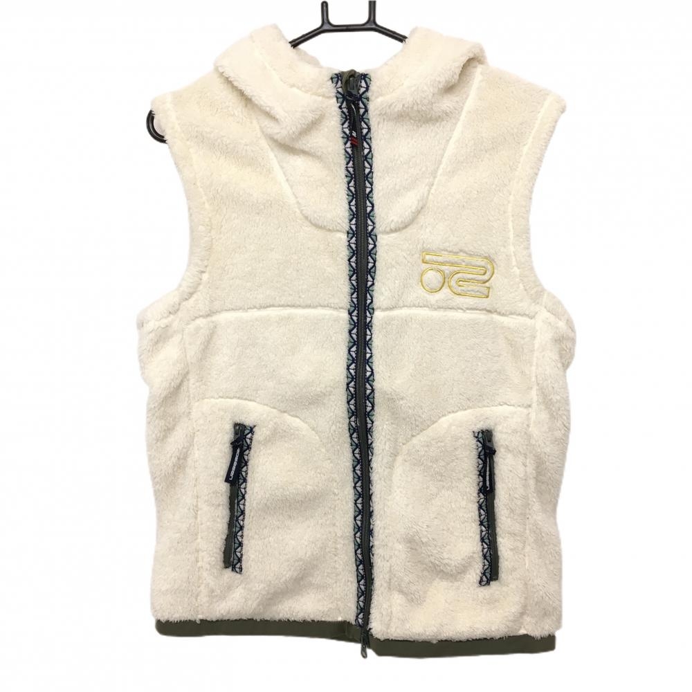 【超美品】ロサーセン フード付ボアベスト 白 ファスナー部柄 メンズ M ゴルフウェア Rosasen