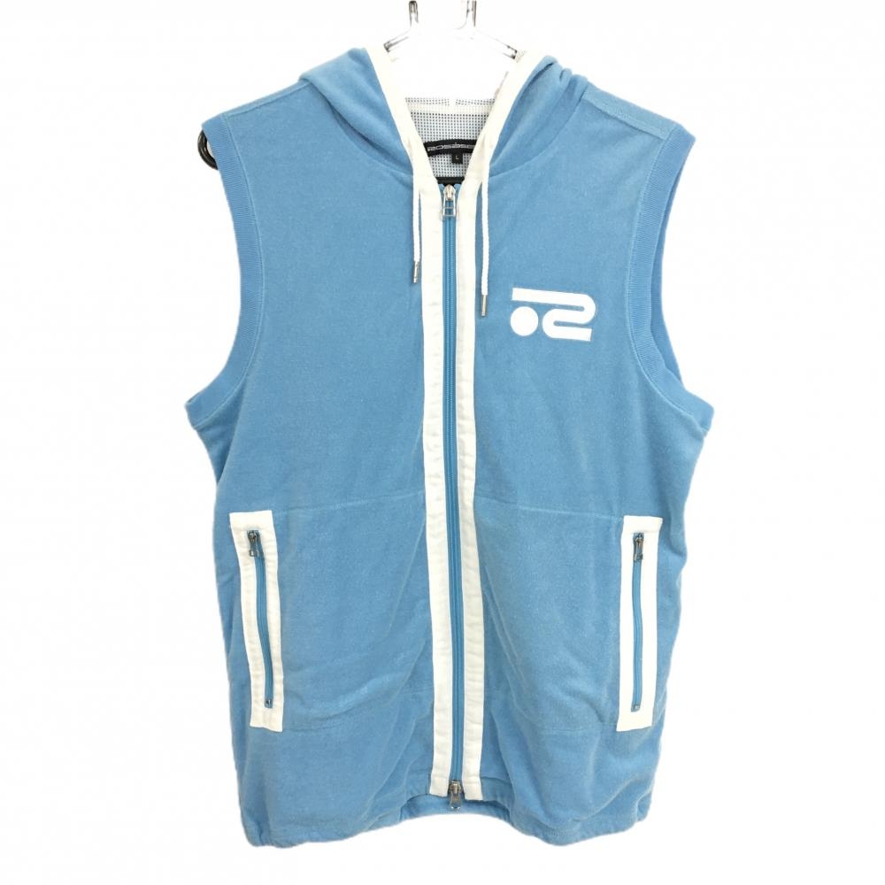 ロサーセン フード付きベスト ライトブルー×白 パイル地 ロゴ刺しゅう 裏地メッシュ  メンズ L ゴルフウェア Rosasen