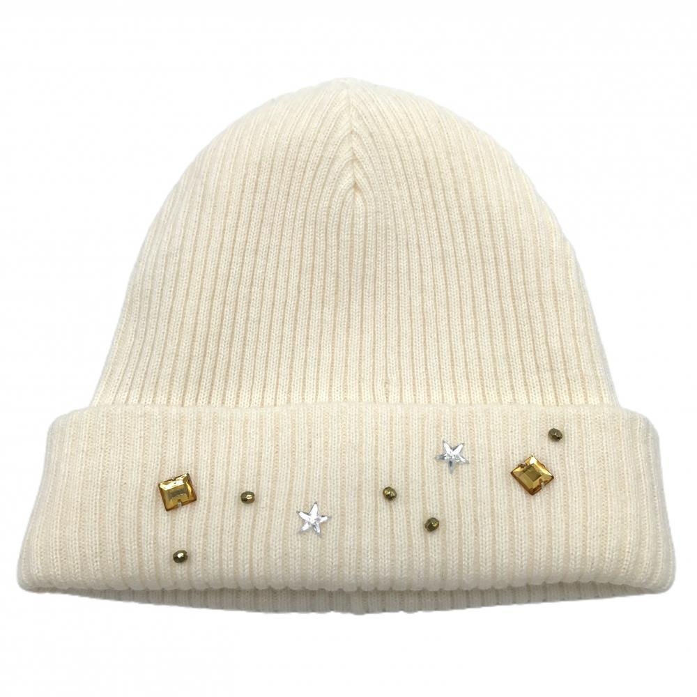 【超美品】23区ゴルフ ニット帽 アイボリー ビーズ レディース  ゴルフウェア 23区