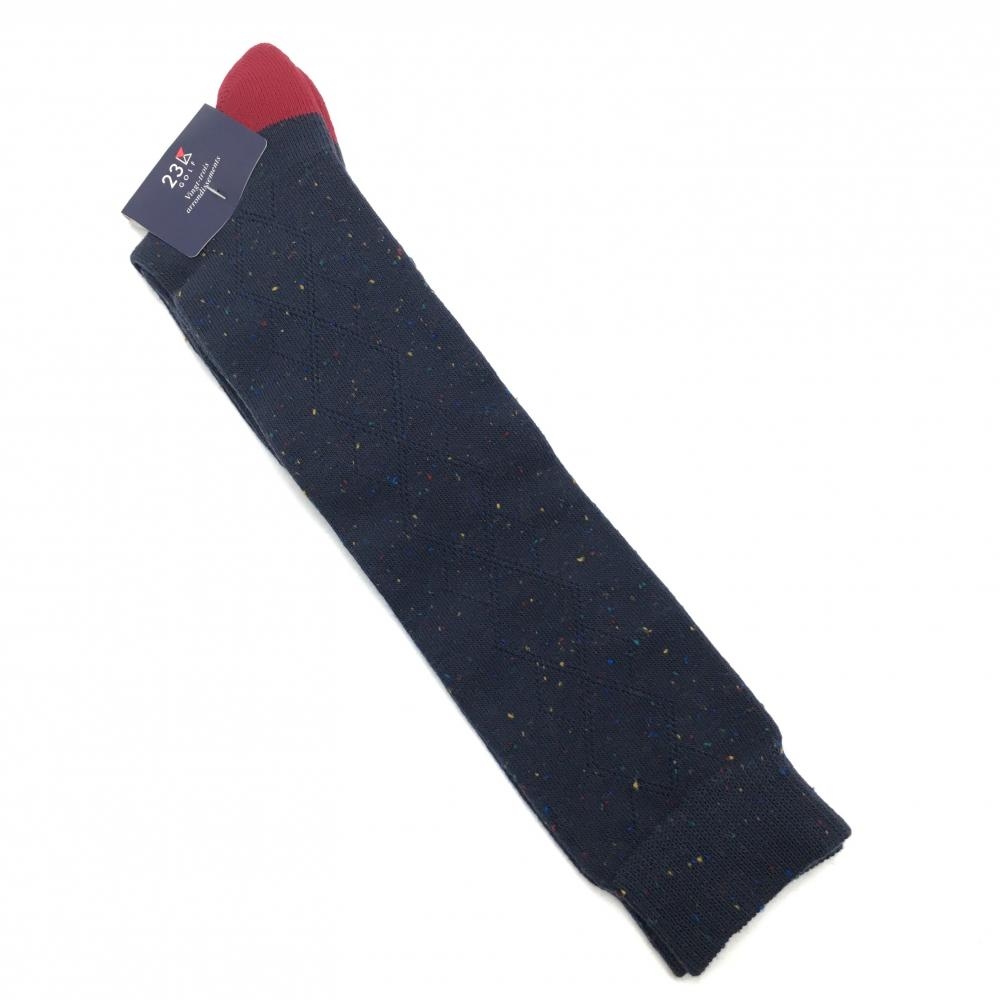 【新品】23区ゴルフ ハイソックス ネイビー×レッド ネップ調 レディース F(22-24cm) ゴルフウェア 23区