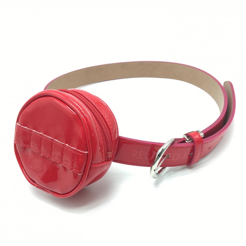 【美品】アダバット ポーチ付きベルト レッド 英字ロゴ ポーチ着脱可 レディース  ゴルフウェア adabat