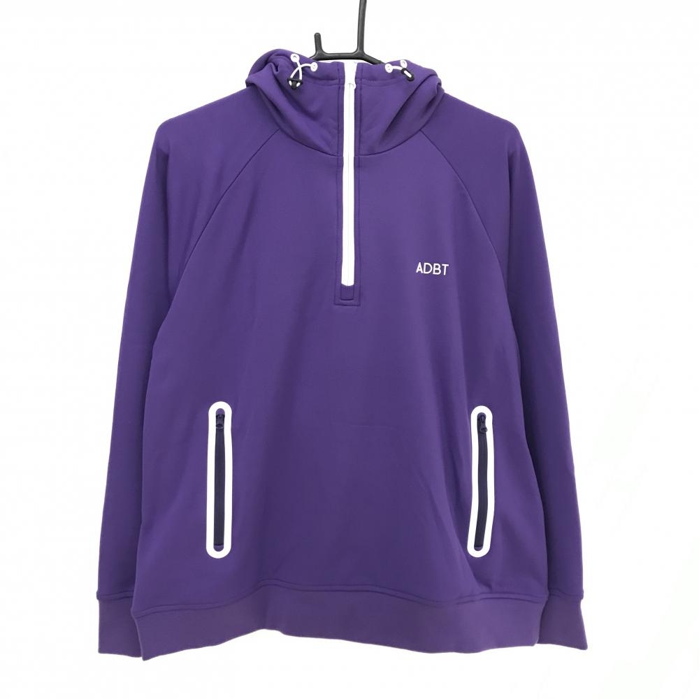 【超美品】アダバット パーカー パープル×白 ハーフジップ ネックドローコード レディース 42(XL) ゴルフウェア adabat