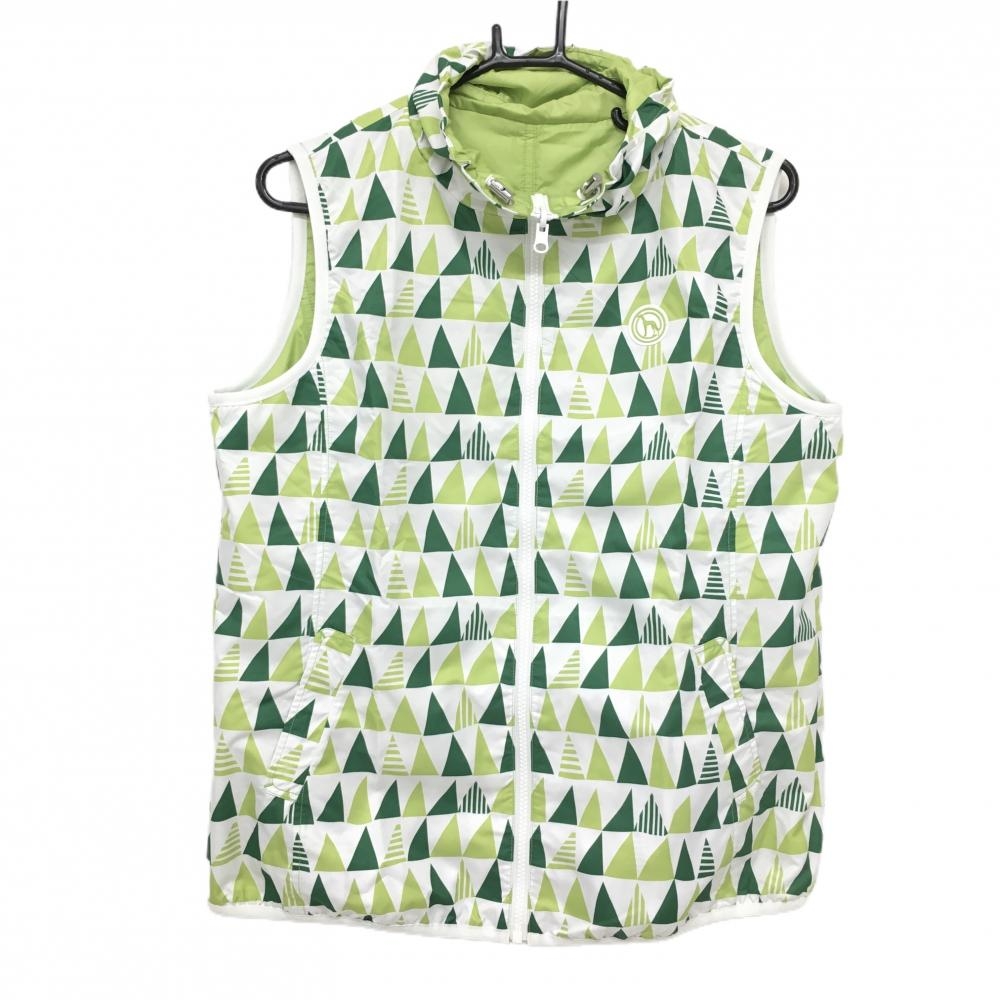 【超美品】アダバット リバーシブル中綿ベスト 白×ライトグリーン 総柄 裏無地 薄手 レディース 42(XL) ゴルフウェア adabat