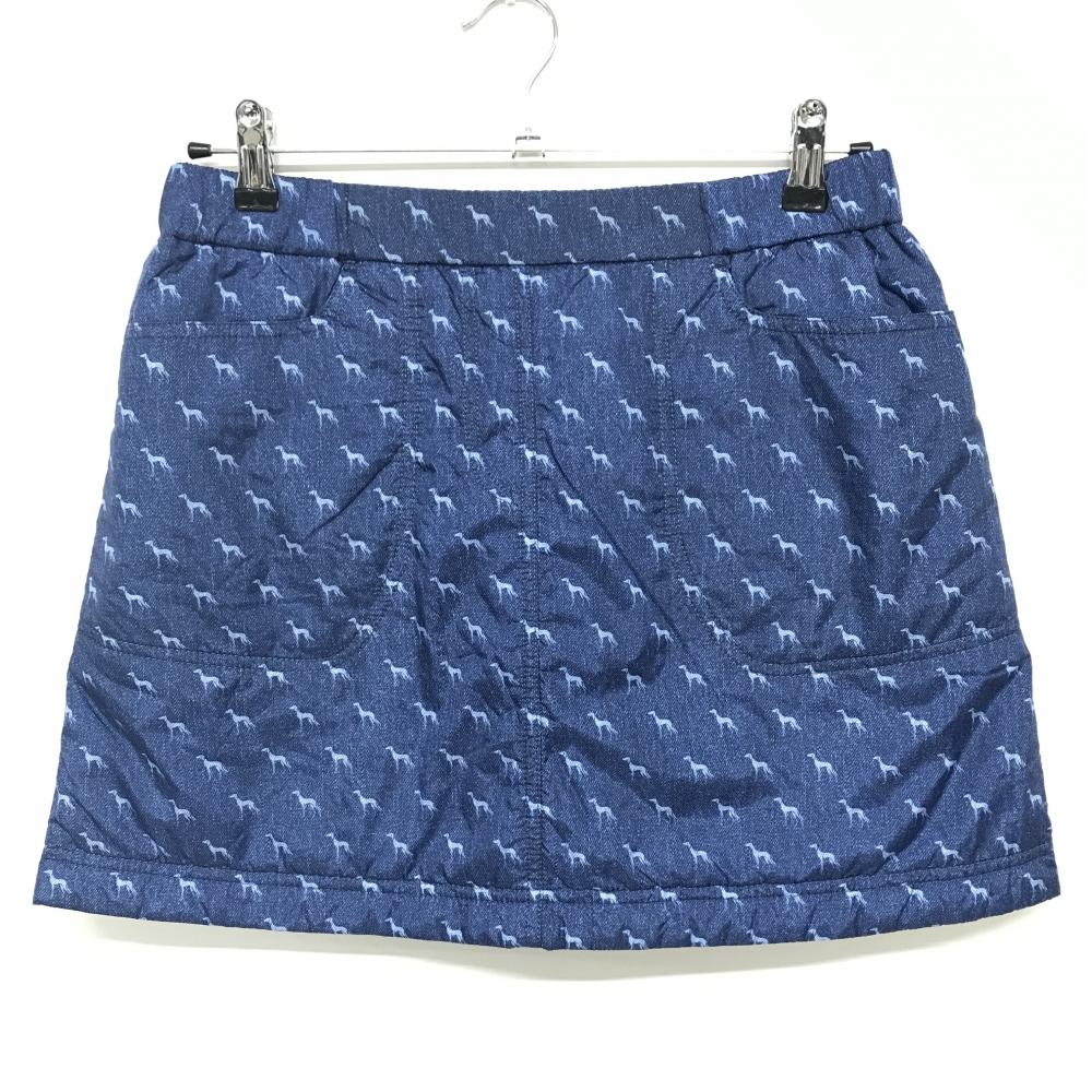 【超美品】アダバット 中綿リバーシブルスカート ブルー×ライトブルー ロゴ ウエストゴム レディース 38(M) ゴルフウェア adabat