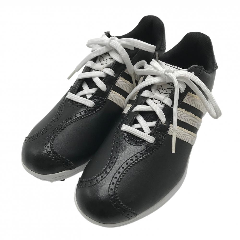 【超美品】アディダス ゴルフシューズ 黒×白 EVG791003 3ライン ウイングチップ  レディース 23.0 ゴルフウェア adidas