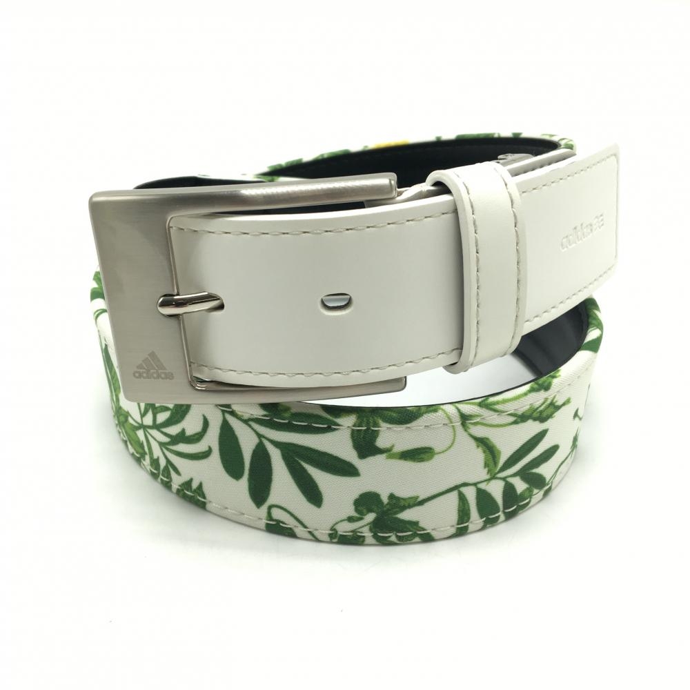 【美品】アディダス ベルト 白×グリーン リーフ柄  レディース  ゴルフウェア adidas