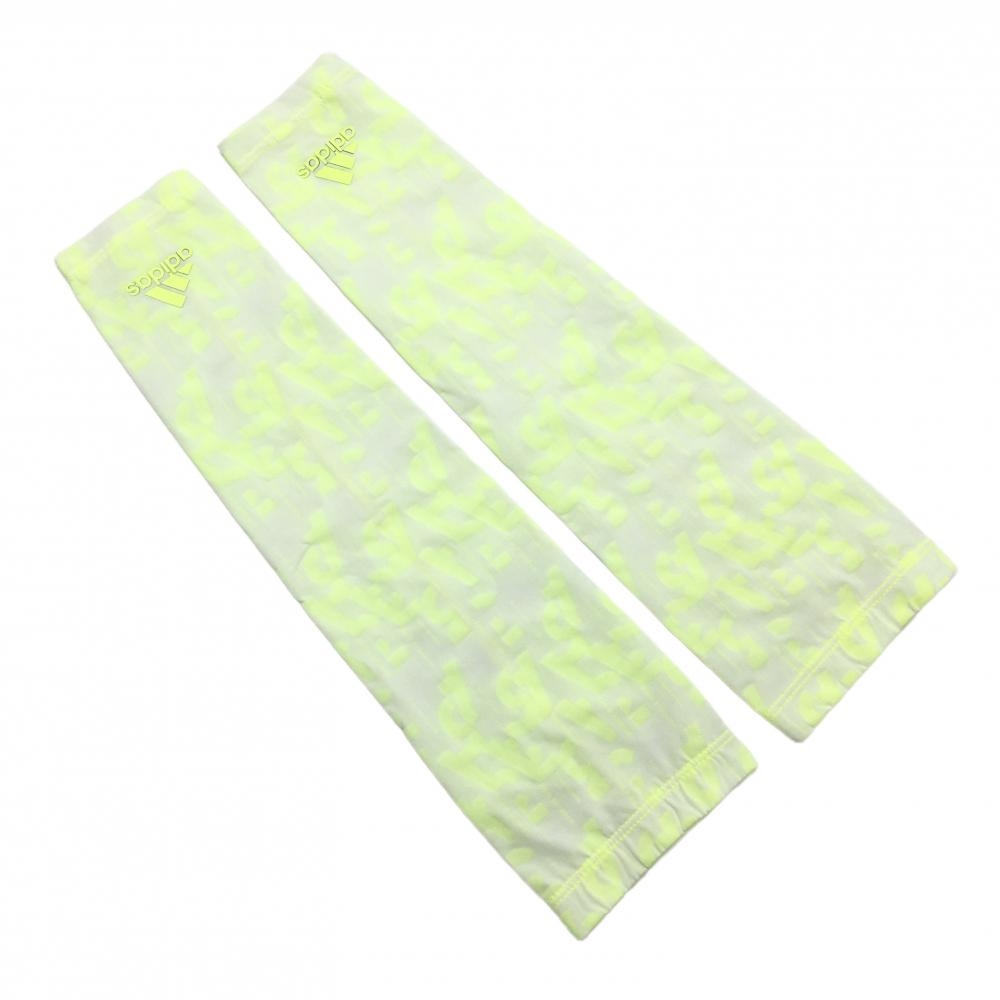 【超美品】アディダス アームカバー 白×蛍光イエロー 総柄 レディース  ゴルフウェア adidas