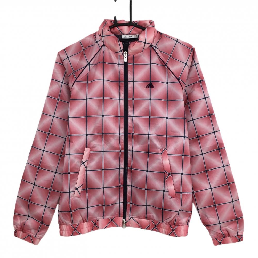 【超美品】アディダス 中綿ジャケット ピンク×グレー 格子柄 襟ダウン レディース M/M ゴルフウェア adidas