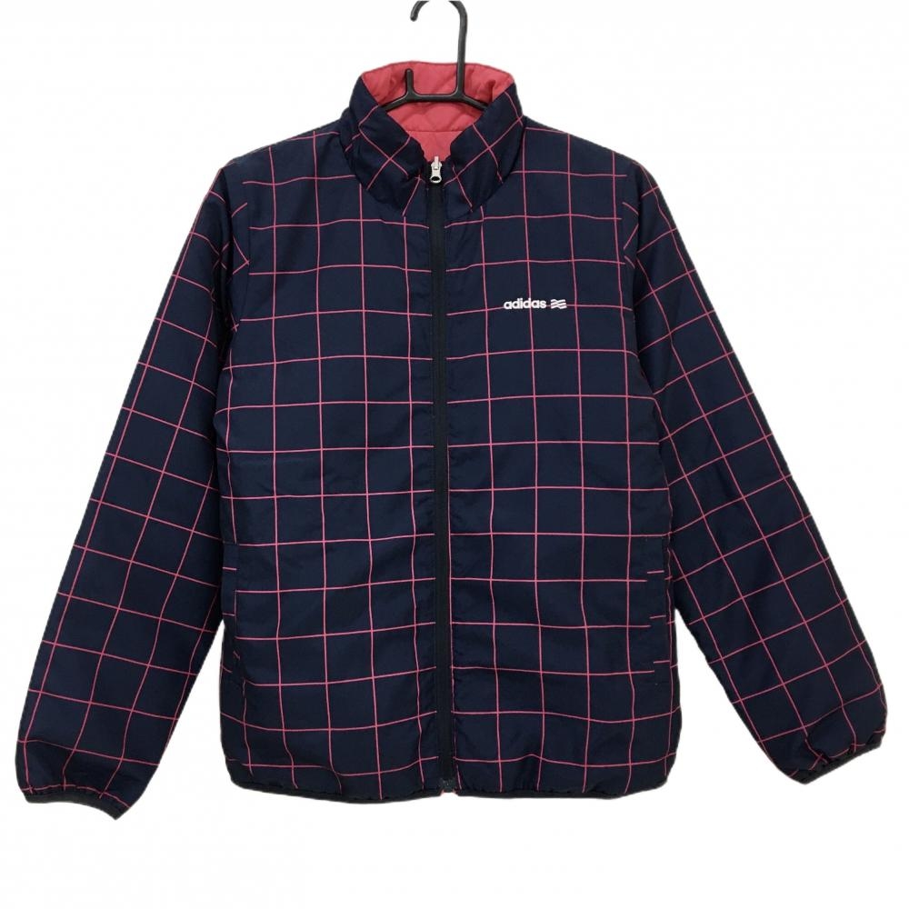 アディダス 中綿リバーシブルジャケット ネイビー×ピンク 格子柄 片面キルティング レディース L/G ゴルフウェア adidas