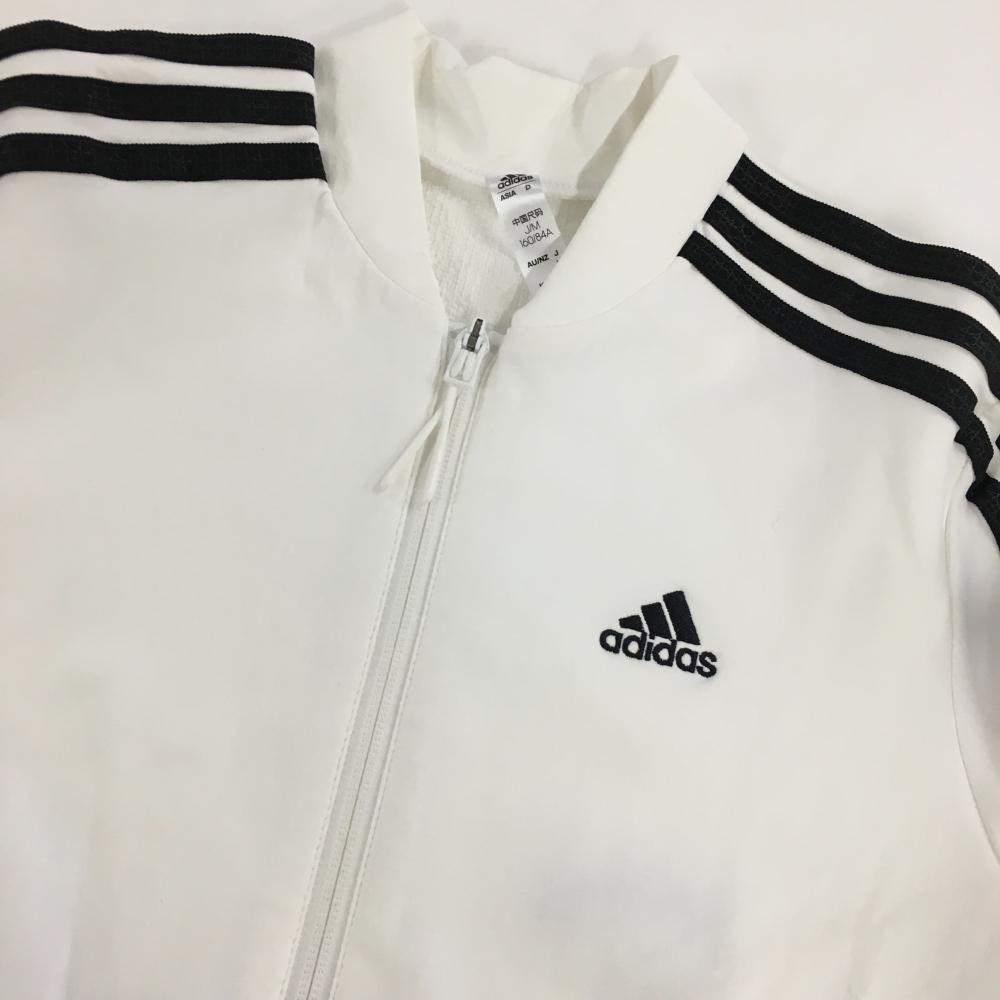 美品】アディダス ジャケットブルゾン 白×黒 袖3ライン ストレッチ