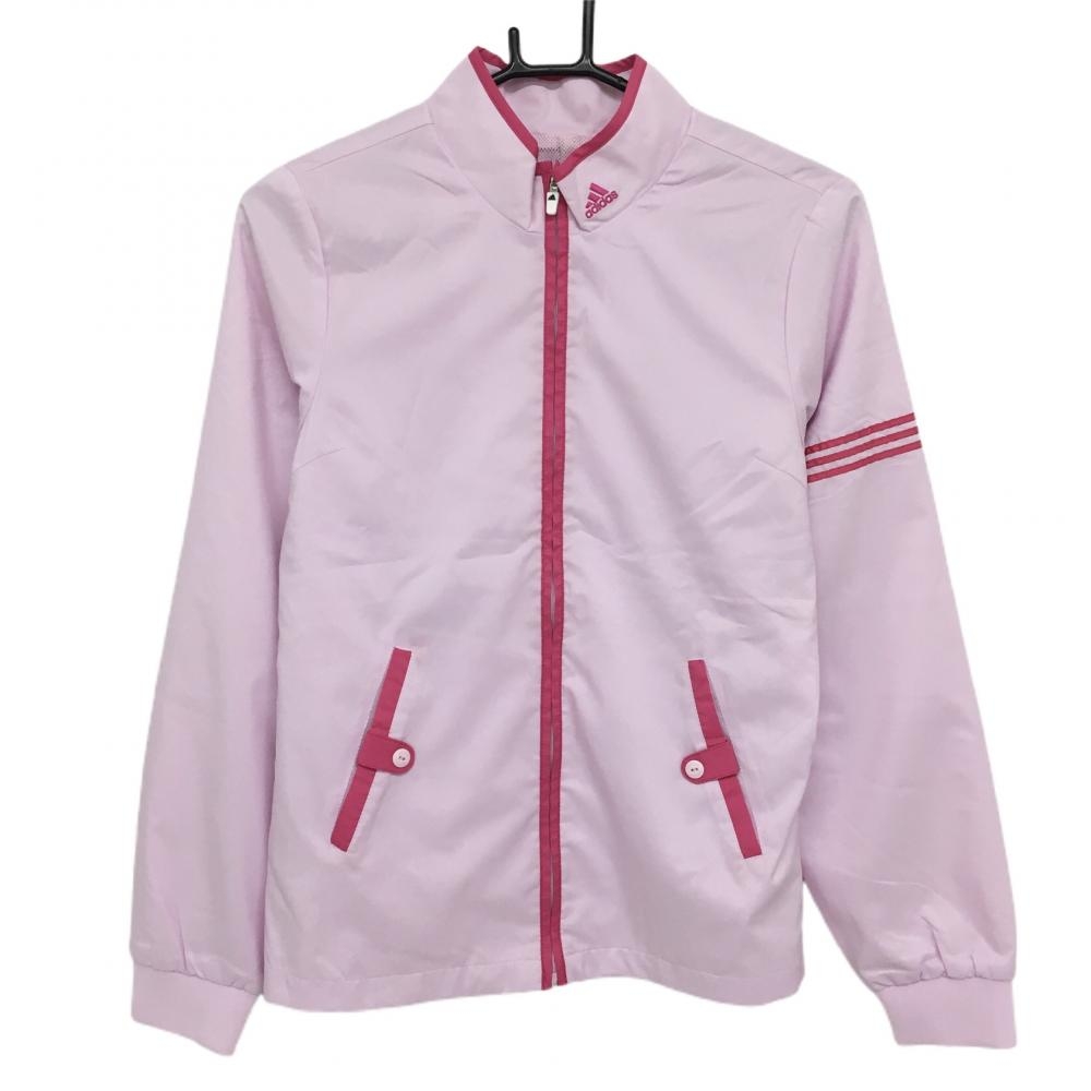 【美品】アディダス ジャケットブルゾン ピンク 袖3ライン ロゴ刺しゅう メッシュ裏地  レディース M/M ゴルフウェア adidas 画像