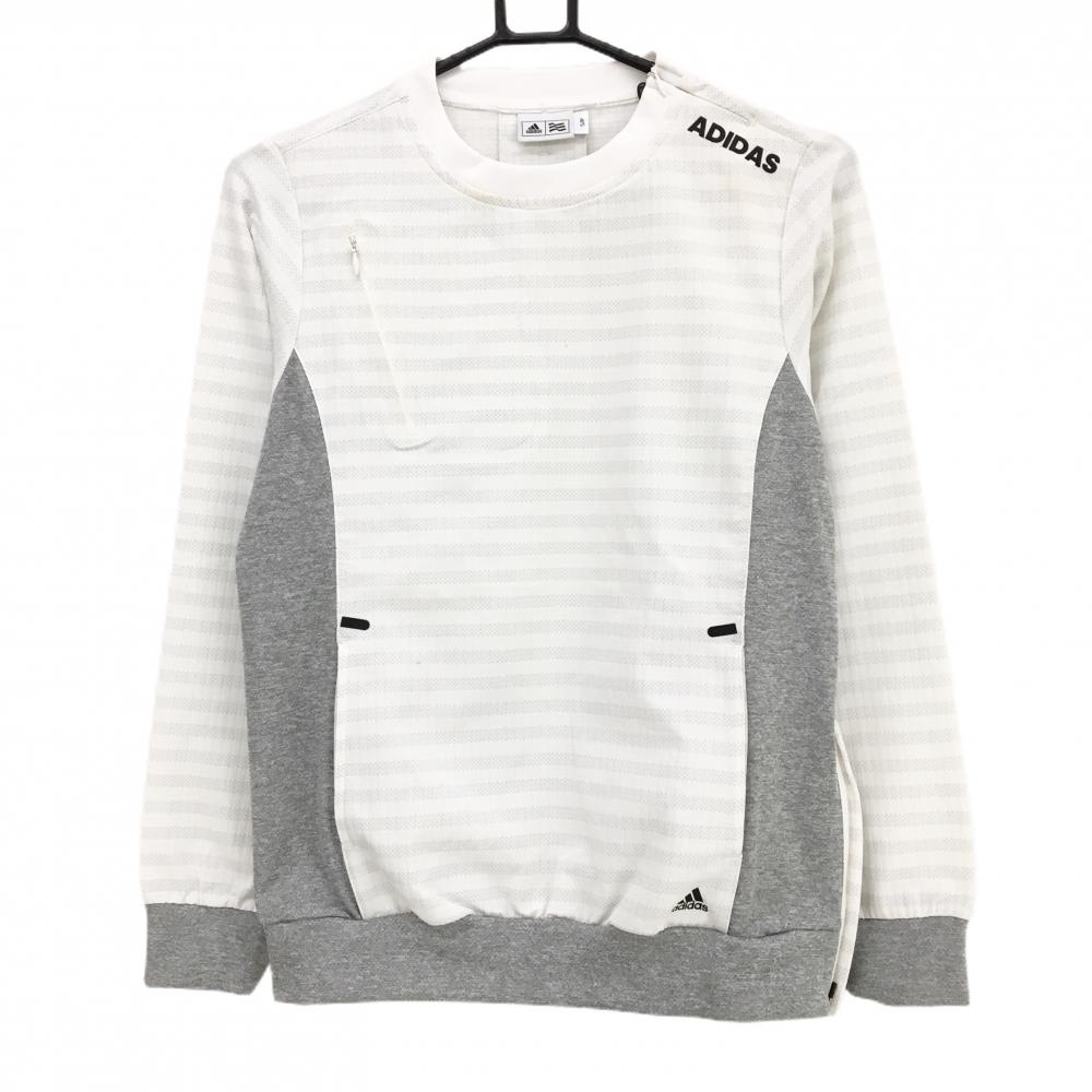 アディダス ブルゾン 白×グレー ボーダー ロゴプリント 肩ジップ スニード  レディース S/P ゴルフウェア adidas