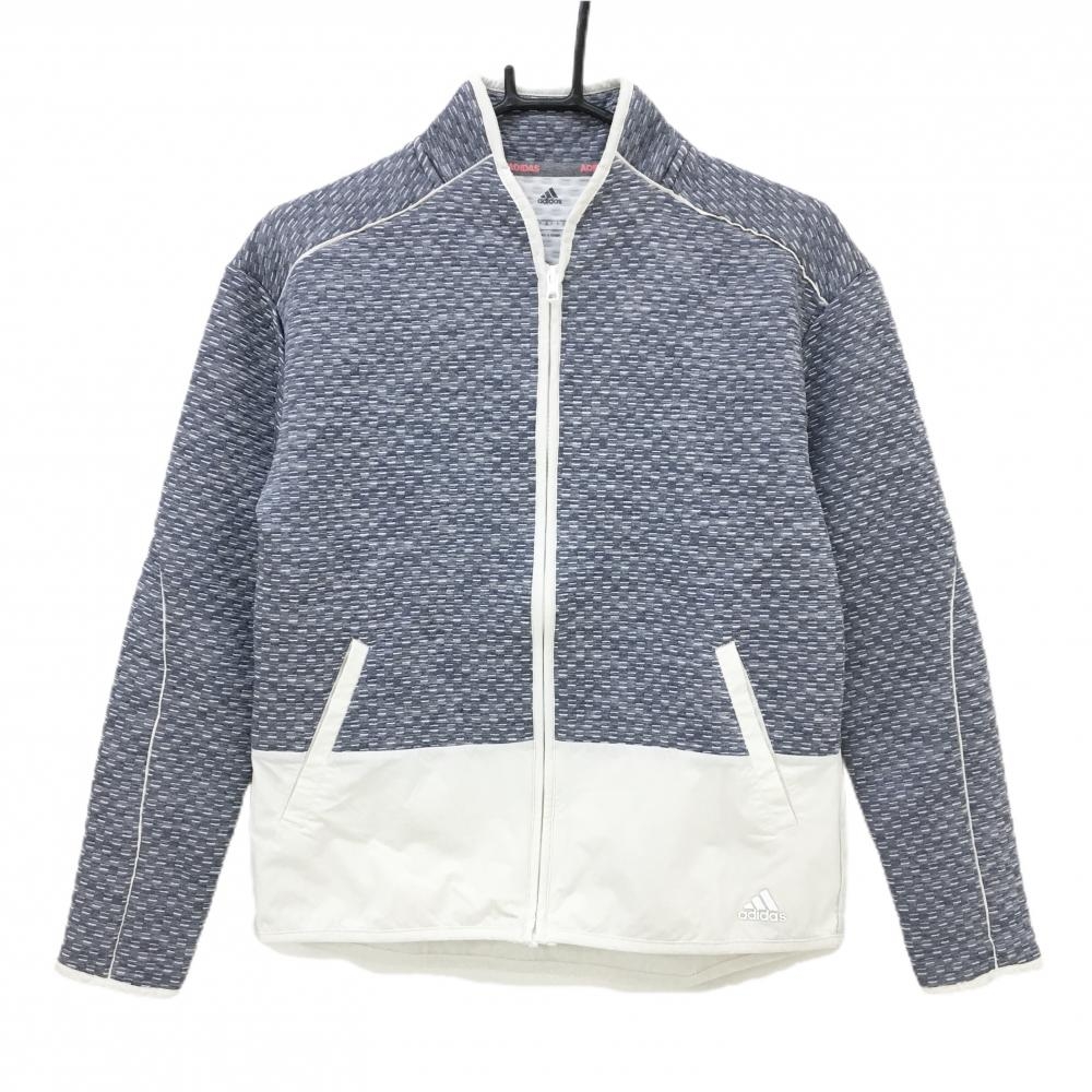 【超美品】アディダス ジャケット 杢ネイビー×白 織生地 下部ナイロン地 COLDRDY レディース M ゴルフウェア adidas