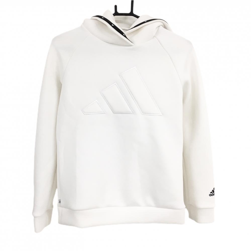 【美品】アディダス パーカー 白 ダンボールニット フロントロゴ レディース L ゴルフウェア adidas