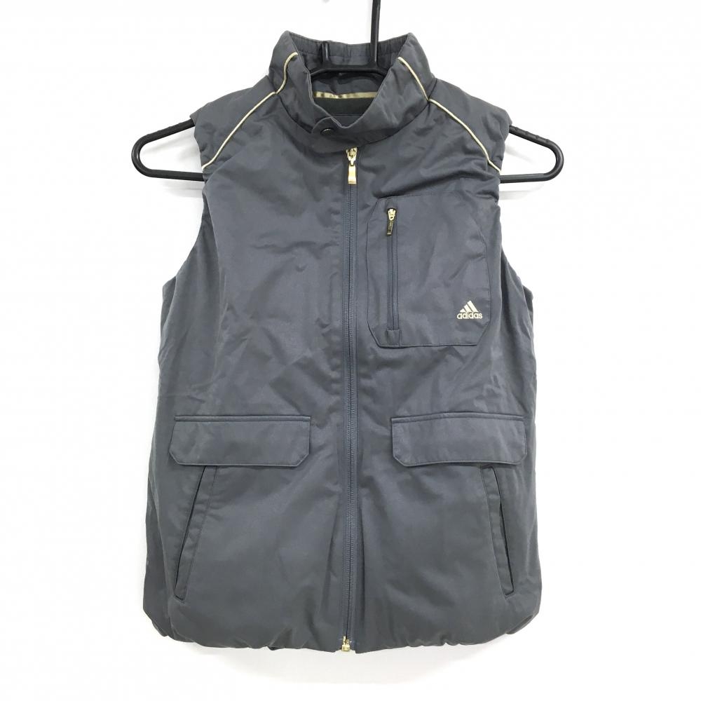 アディダス アウターベスト グレー×ゴールド ロゴ刺しゅう 裏微起毛 レディース S/P ゴルフウェア adidas