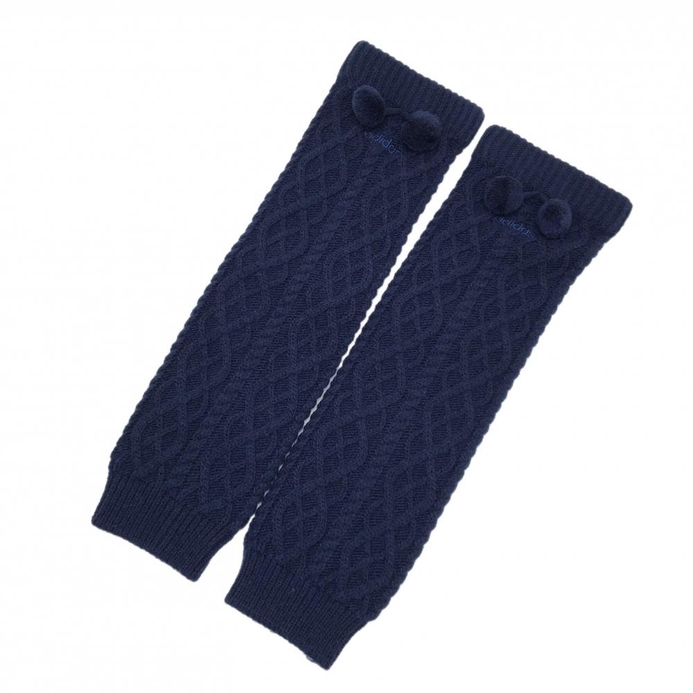 アディダス ニットレッグウォーマー ネイビー ボンボン付き ロゴ刺しゅう 毛羽立ち レディース  ゴルフウェア adidas