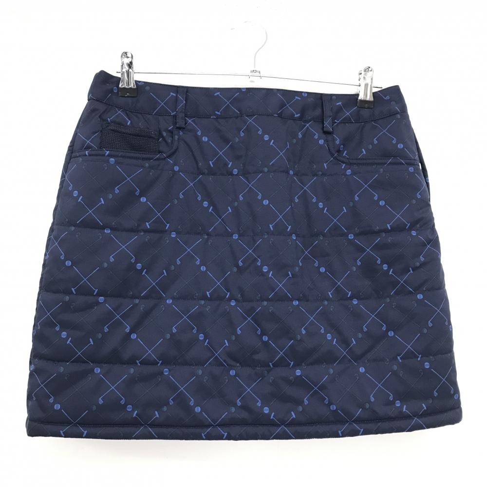 【超美品】アディダス 中綿スカート ネイビー×ブルー ゴルフクラブ柄 バックロゴ レディース OT/XG ゴルフウェア adidas