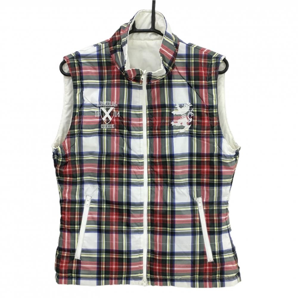 アドミラル リバーシブル中綿ベスト 白×レッド×グリーン チェック レディース L ゴルフウェア Admiral