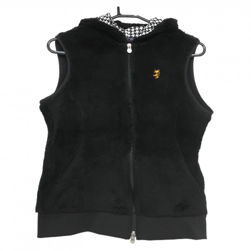 アドミラル フード付ボアベスト 黒 フード裏千鳥格子 レディース L ゴルフウェア Admiral