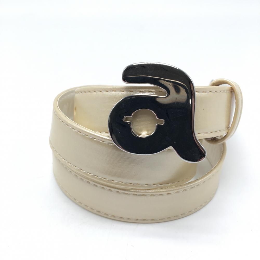 【美品】アルチビオ トップ式程ベルト ベージュ系 ロゴバックル エナメル  レディース  ゴルフウェア archivio