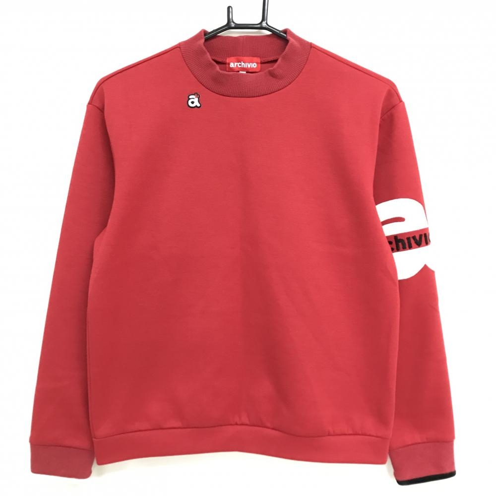 アルチビオ ハイネックトレーナー レッド×白×黒 袖ロゴ  レディース 38(M) ゴルフウェア archivio