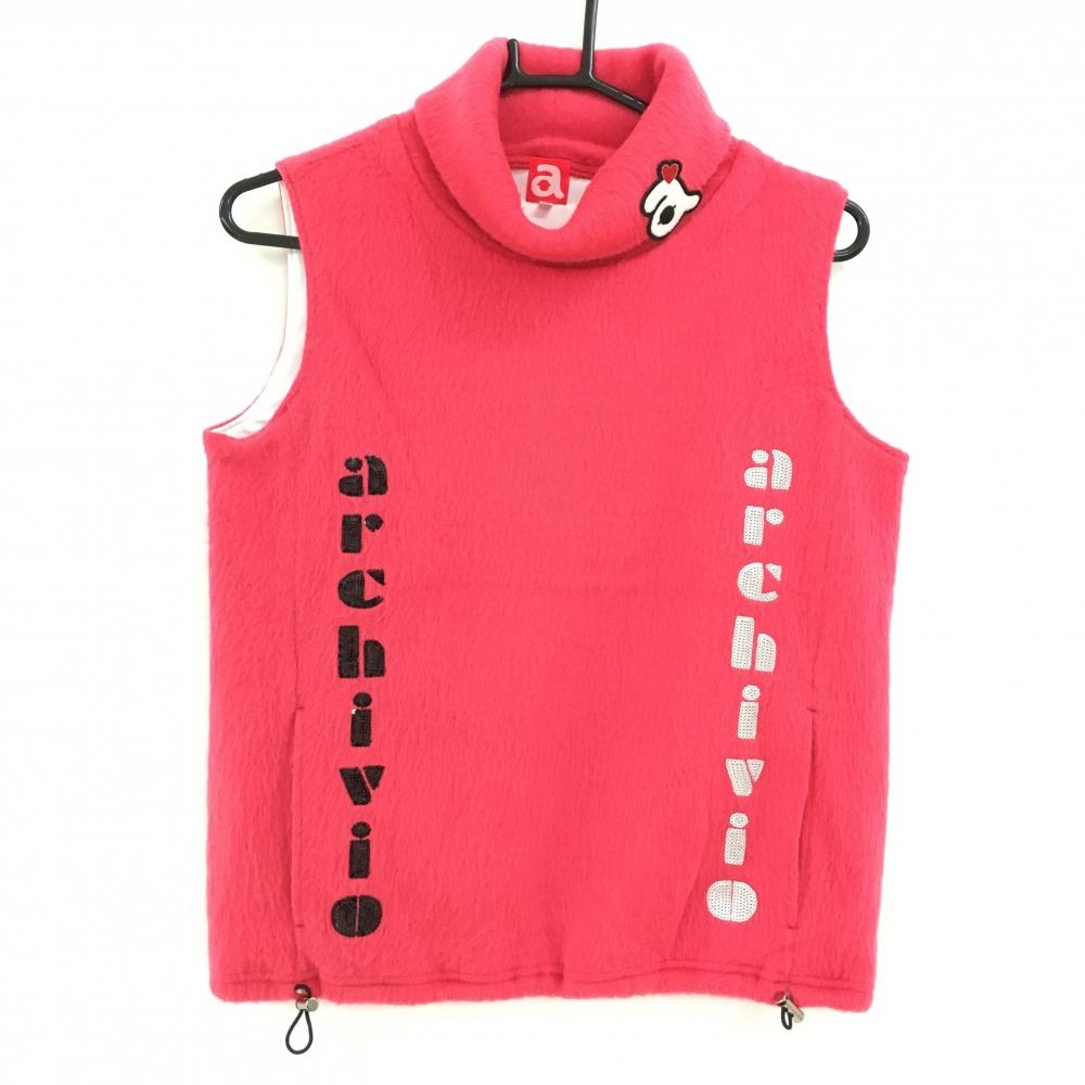 【超美品】アルチビオ タートルネックベスト ピンクレッド シャギーニット 裏地付 レディース 36(S) ゴルフウェア archivio