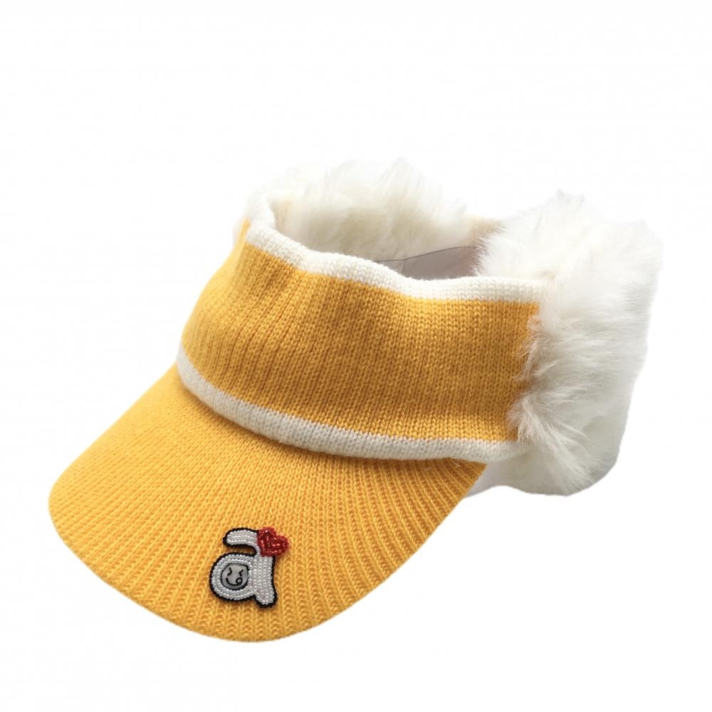 【新品】アルチビオ 耳当て付ニットサンバイザー オレンジイエロー×白 ファー  レディース 00 ゴルフウェア archivio