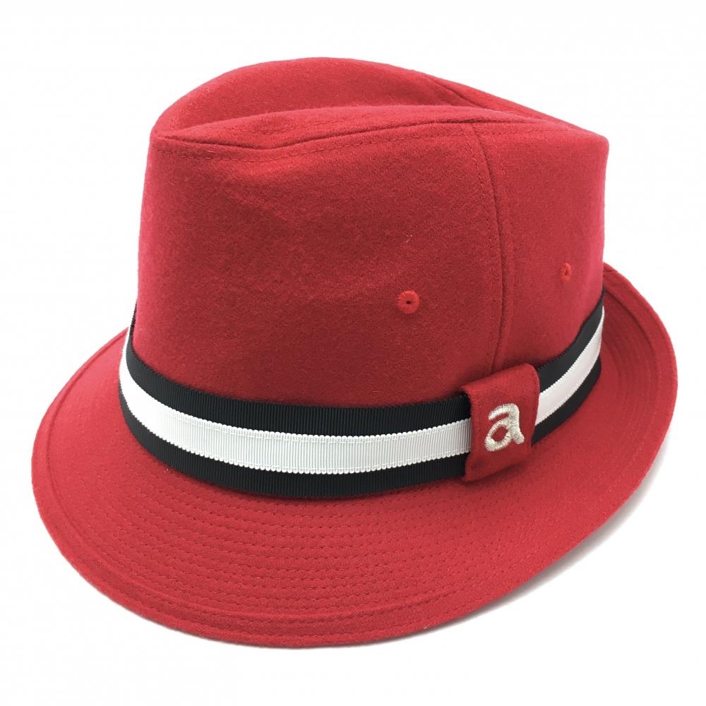 【美品】アルチビオ　中折れハット レッド リボンボーダー ウール混  レディース  ゴルフウェア archivio