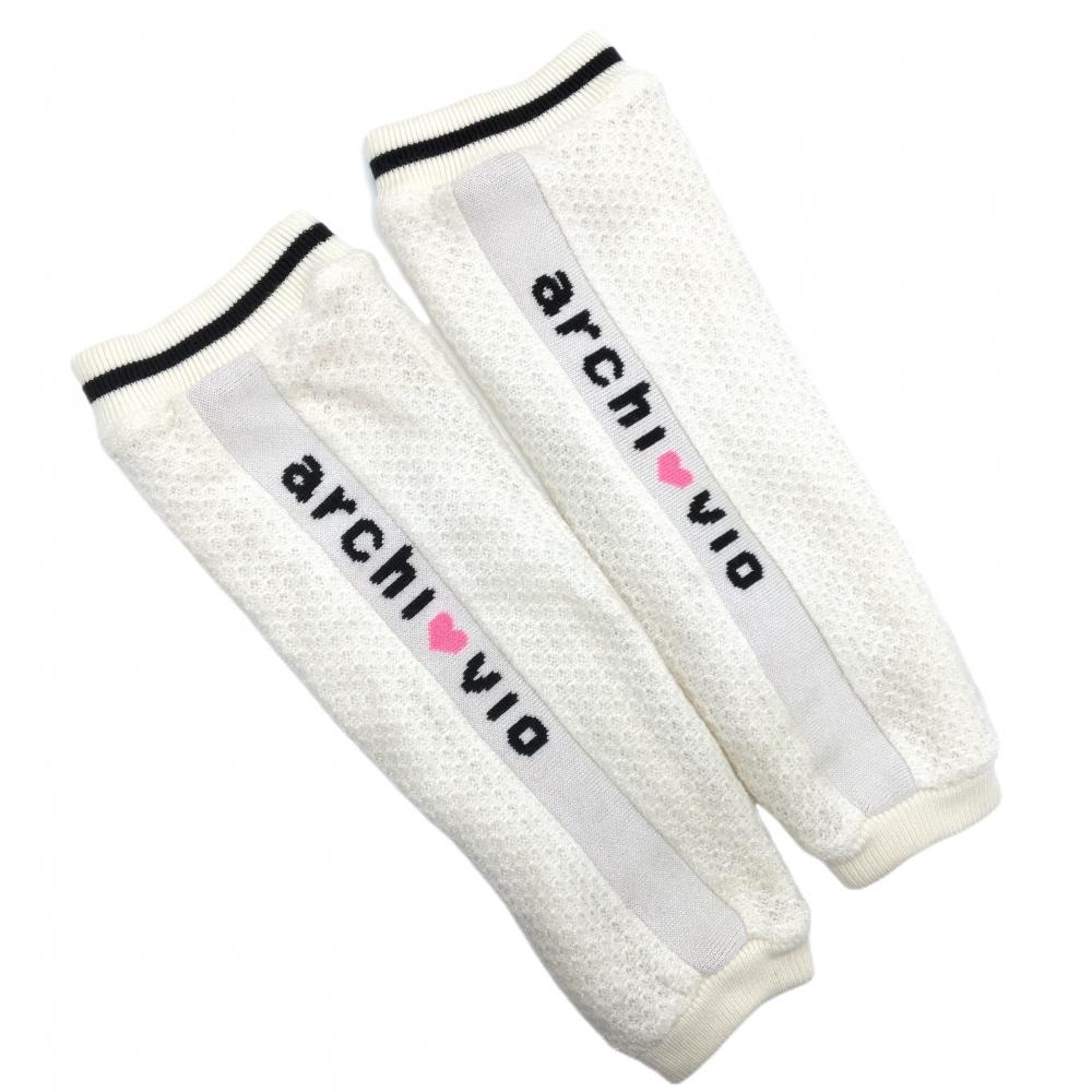 【美品】アルチビオ ニットレッグウォーマー 白×黒 ラメ 内側起毛 レディース  ゴルフウェア archivio