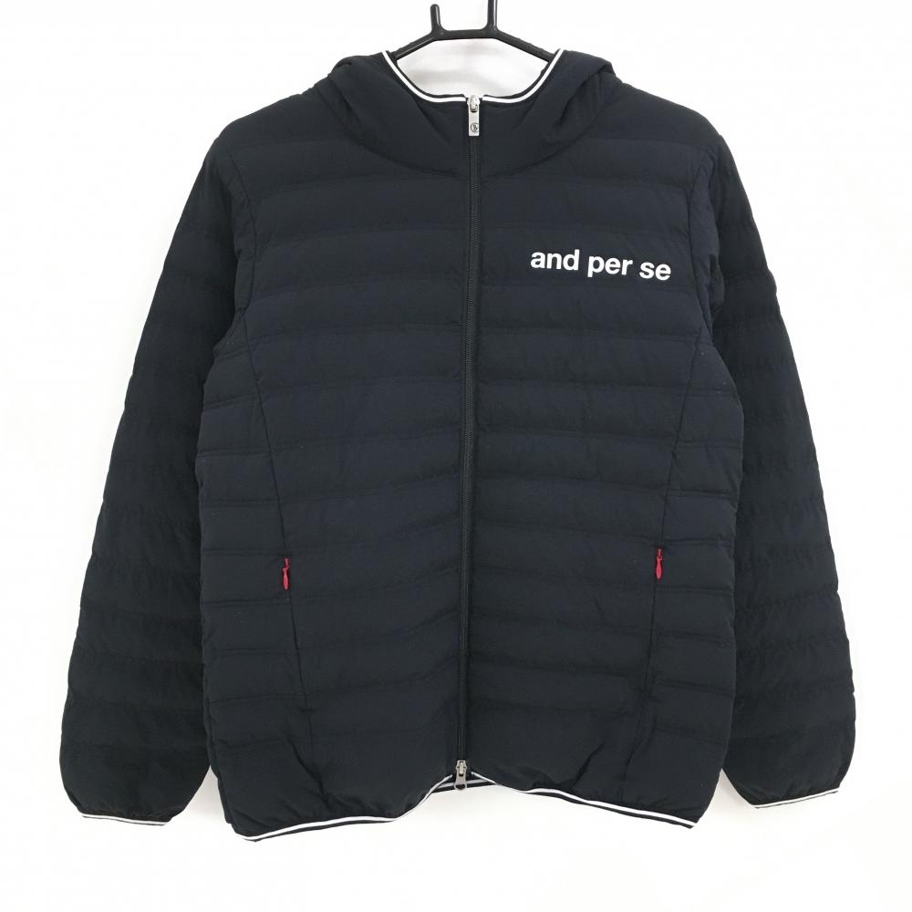 アンパスィ 中綿ジャケット 黒×白 ロゴプリント フード付き レディース