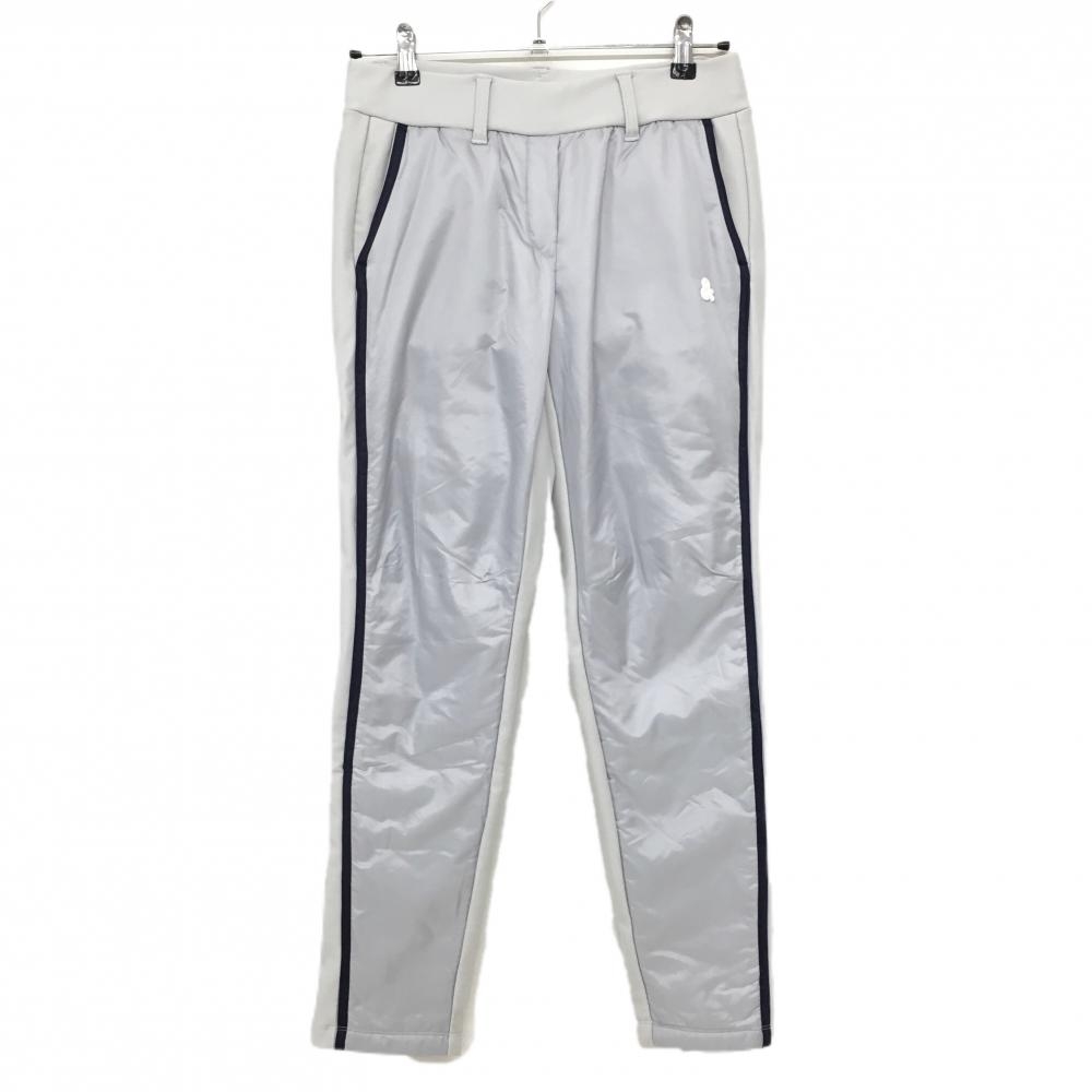 アンパスィ 切替中綿パンツ ライトグレー×ネイビー 前面中綿 裏微起毛 サイドロゴプリント  レディース M ゴルフウェア and per se