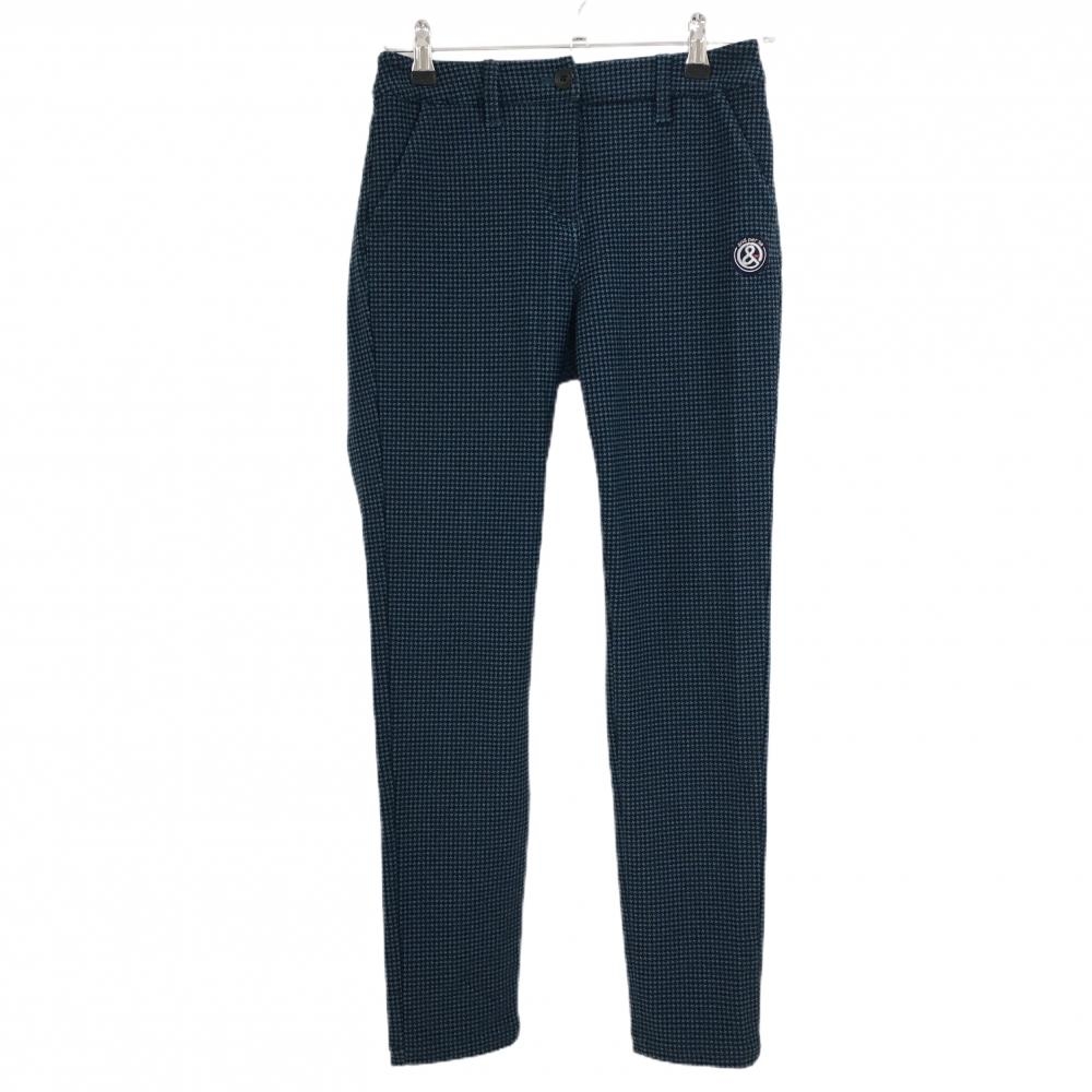 【美品】アンパスィ ストレッチパンツ ブルー系×黒 千鳥格子 ロゴ刺しゅう 裏起毛  レディース S ゴルフウェア and per se