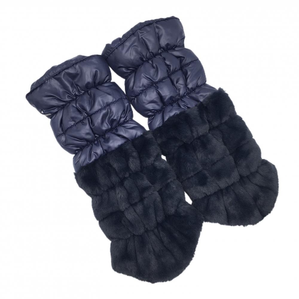 【超美品】アンパスィ 切替レッグウォーマー ネイビー 裾ファー ロゴラメ刺しゅう  レディース F ゴルフウェア and per se