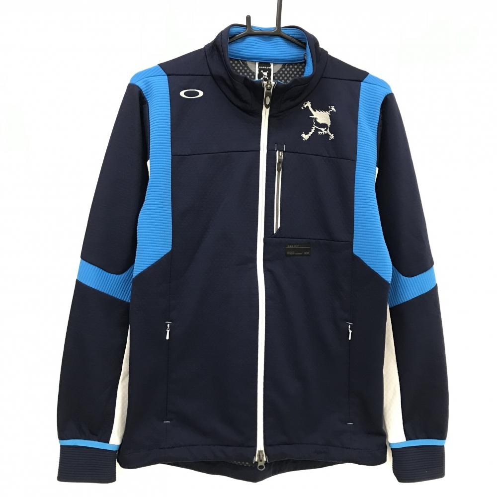 オークリー ジャケット ネイビー×ブルー スカル刺しゅう 凸凹生地 レディース M ゴルフウェア Oakley