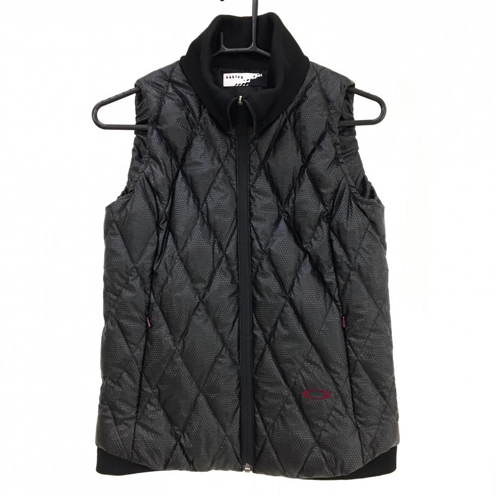 【美品】オークリー 中綿ベスト 黒 細ダイヤ柄地模様 キルティング  レディース S ゴルフウェア Oakley