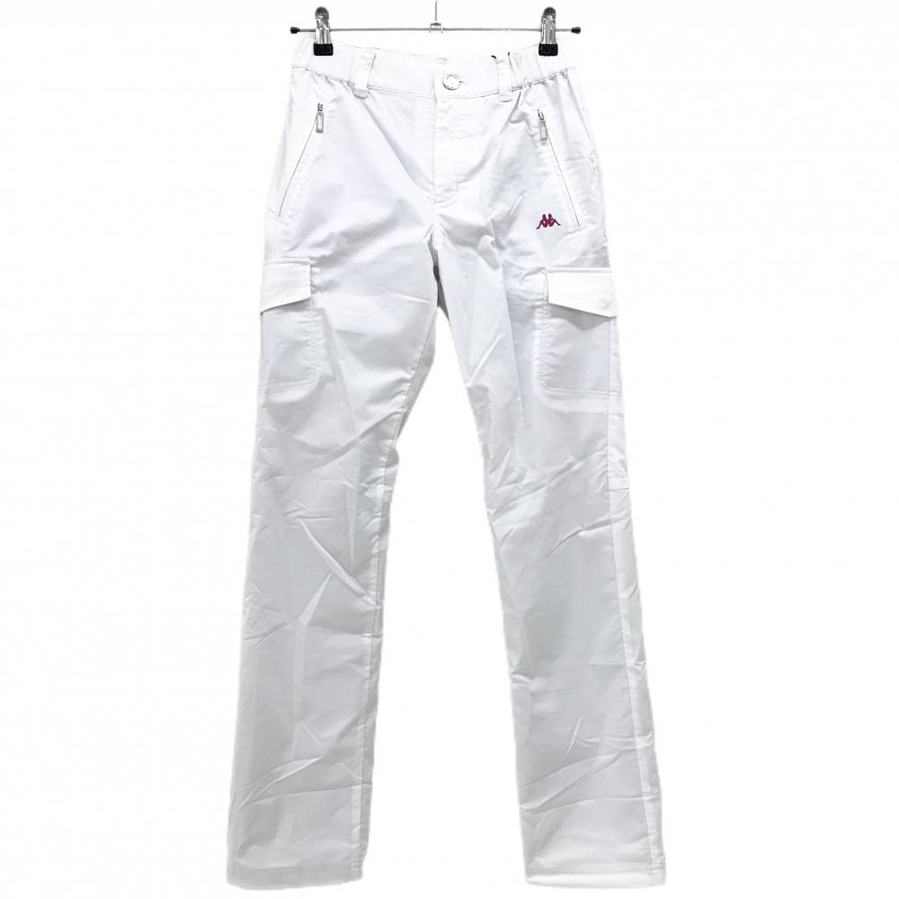 【新品】カッパ カーゴパンツ 白 ロゴピンク 裏地微起毛 発熱 保温  レディース M ゴルフウェア Kappa