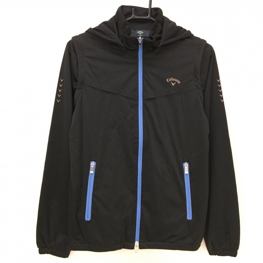 キャロウェイ 4WAY中綿ジャケット 黒×ライトブルー 薄手 裏地メッシュ 袖フード着脱可  レディース L ゴルフウェア Callaway