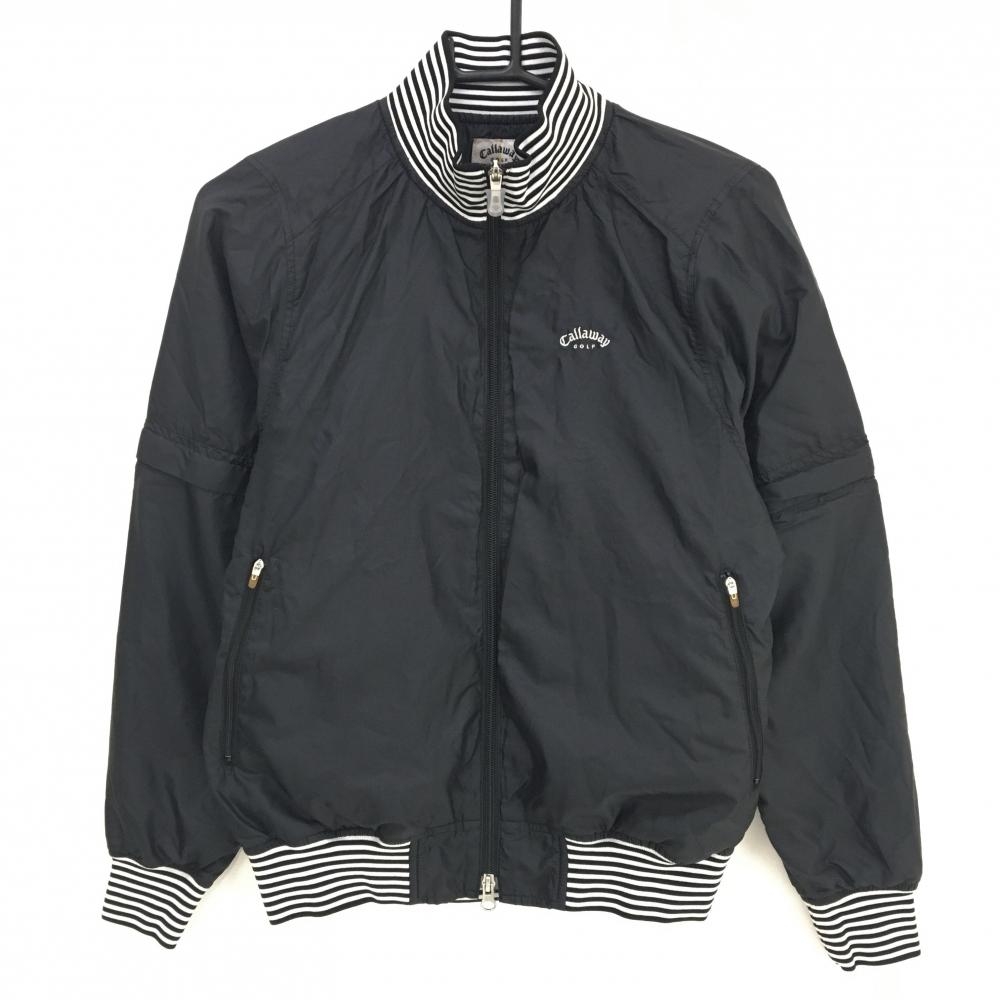 【超美品】キャロウェイ 2WAYジャケット 黒×白 ネック・袖口ボーダー WINDSPORT 袖着脱可 レディース M ゴルフウェア Callaway
