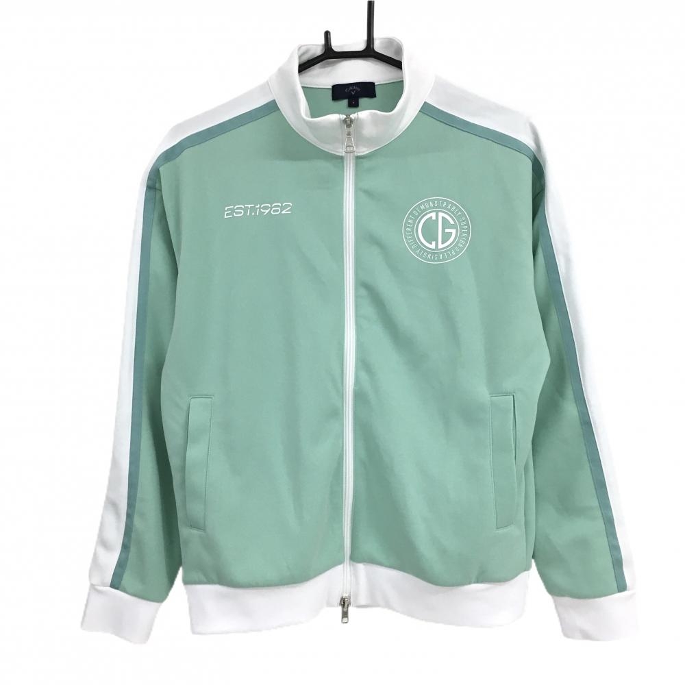 【超美品】キャロウェイ ジャケットブルゾン ライトグリーン×白 肩・袖ライン  レディース L ゴルフウェア 2025年モデル Callaway
