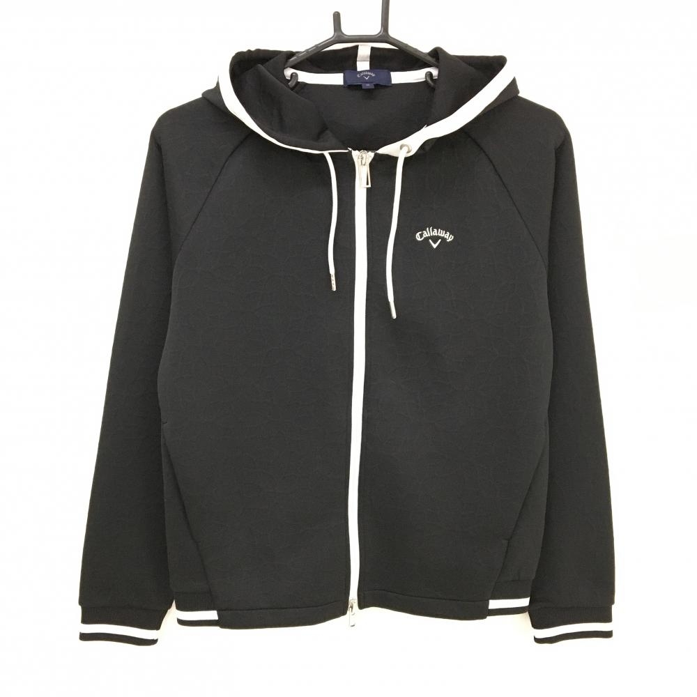 【超美品】キャロウェイ ジップパーカー 黒 花柄織生地 ロゴ白 ダブルジップ レディース M ゴルフウェア Callaway