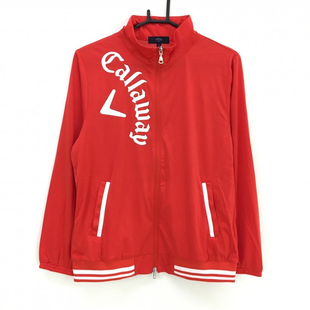 【超美品】キャロウェイ ジャケットブルゾン レッド×白 ダブルジップ 裾ライン レディース LL ゴルフウェア Callaway