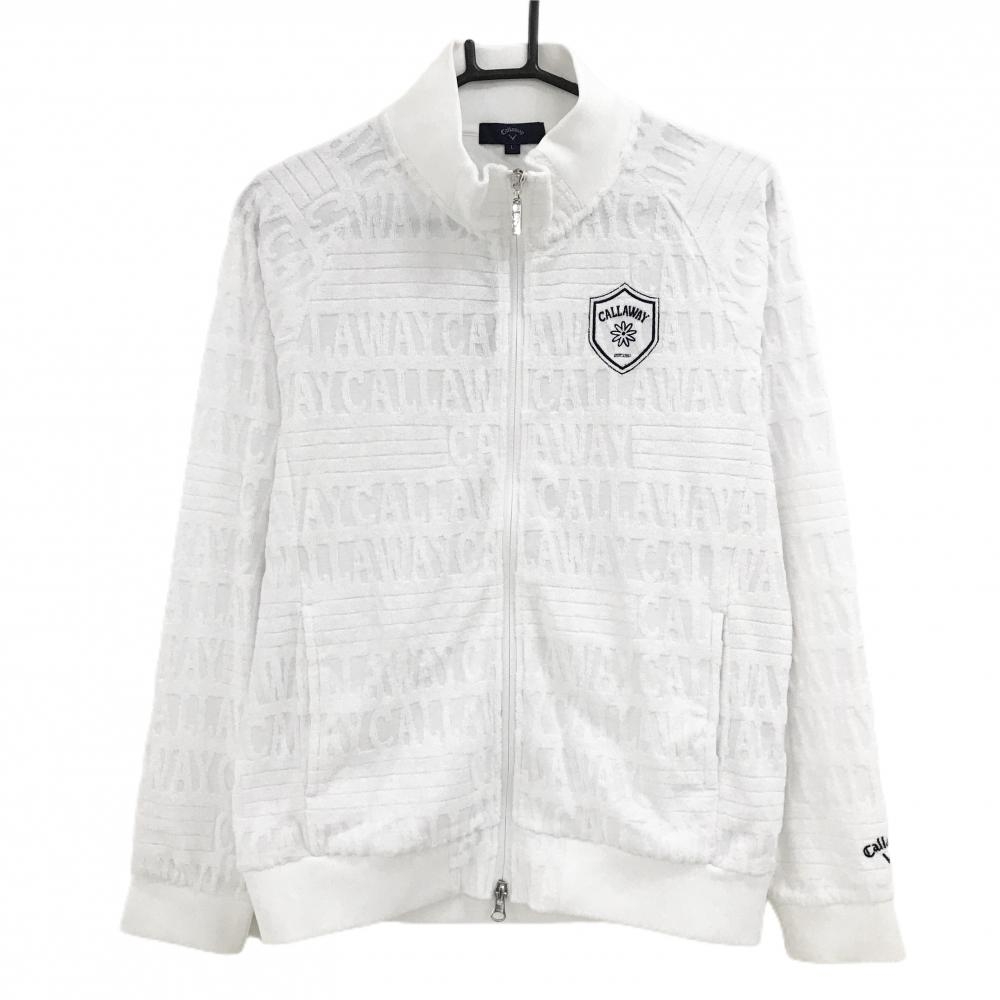 【新品】キャロウェイ ジャケット 白 ロゴ総柄 パイルジャガード  レディース L ゴルフウェア Callaway