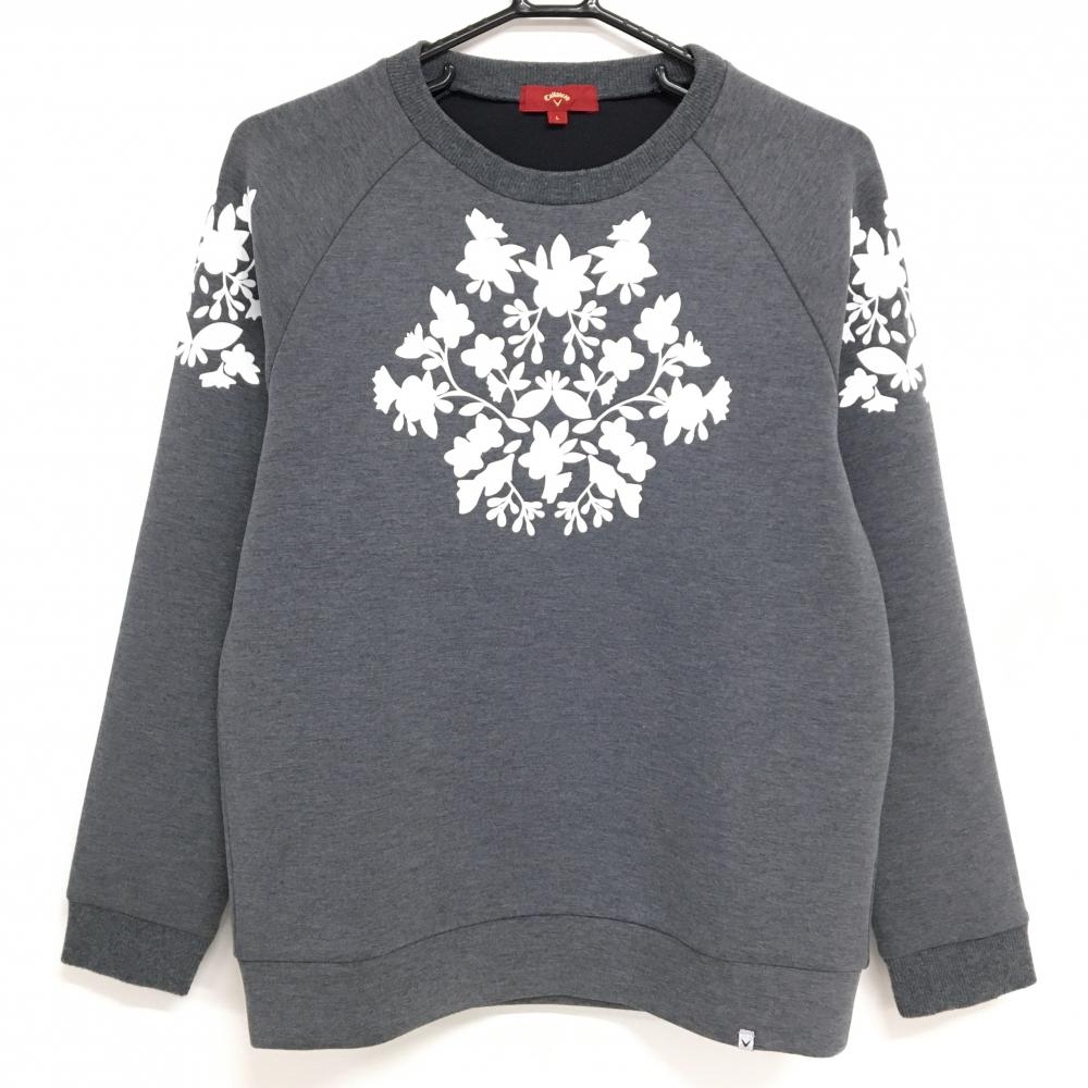 【美品】キャロウェイ レッドレーベル トレーナー 杢グレー×白 レディース L ゴルフウェア Callaway