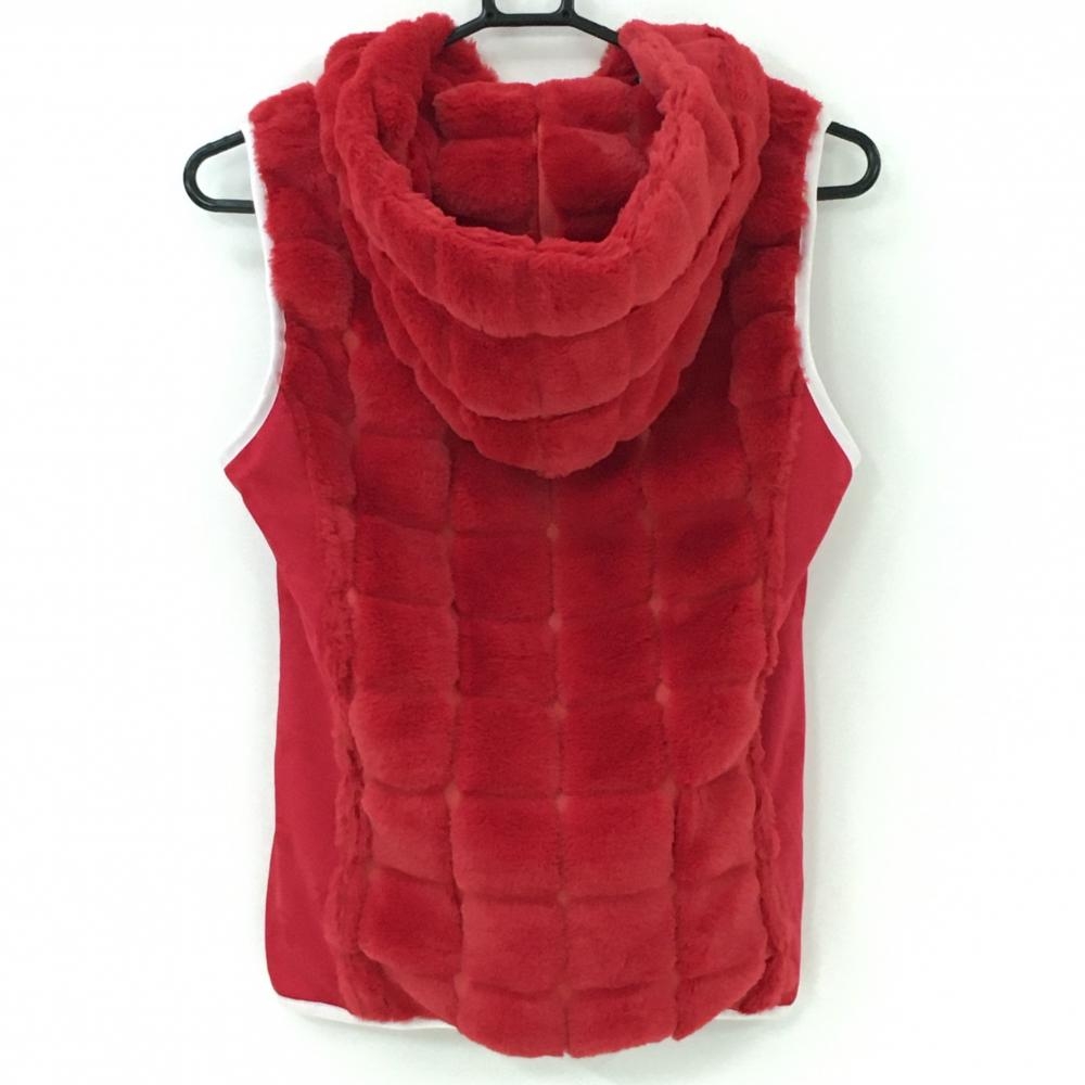 超美品】キャロウェイ フード付きファーベスト レッド×白 ロゴ