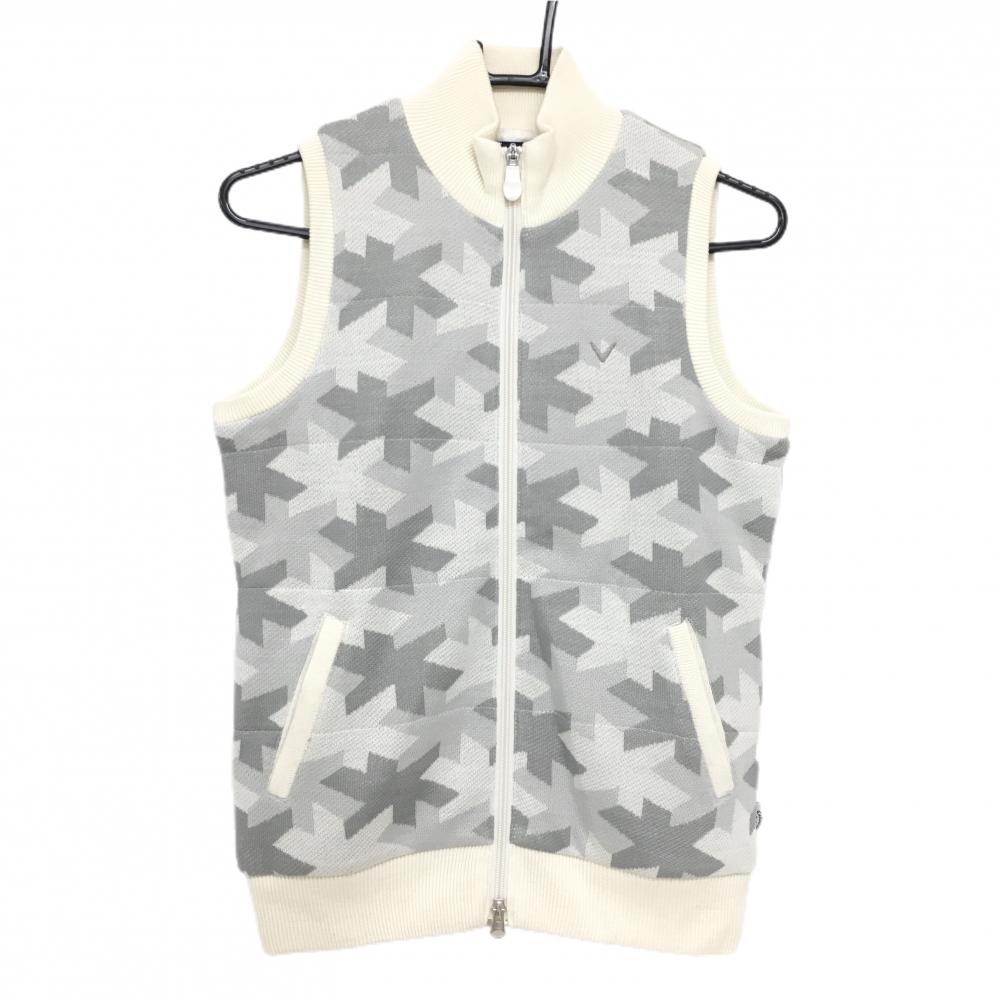 【超美品】キャロウェイ ジップニットベスト 白×ライトグレー 総柄 裏地付  レディース M ゴルフウェア Callaway
