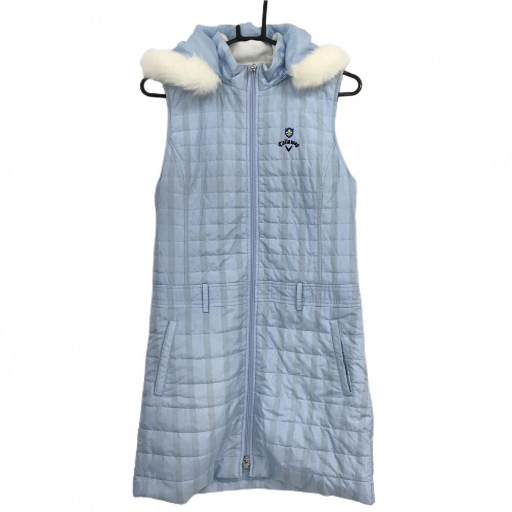 【美品】キャロウェイ 中綿ノースリーブワンピース ライトブルー×グレー ストライプ  レディース S ゴルフウェア Callaway