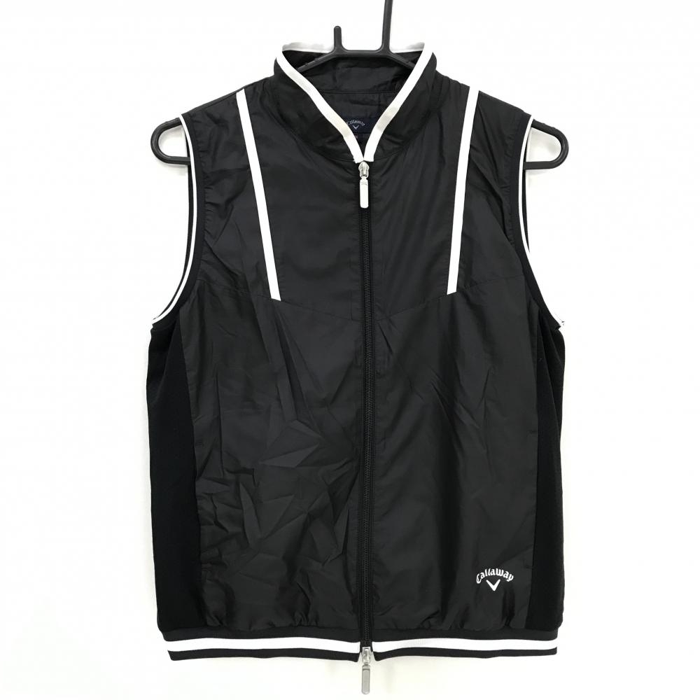 キャロウェイ アウターベスト 黒×白 ロゴ刺しゅう ダブルジップ 裏地メッシュ 薄手 レディース M ゴルフウェア Callaway